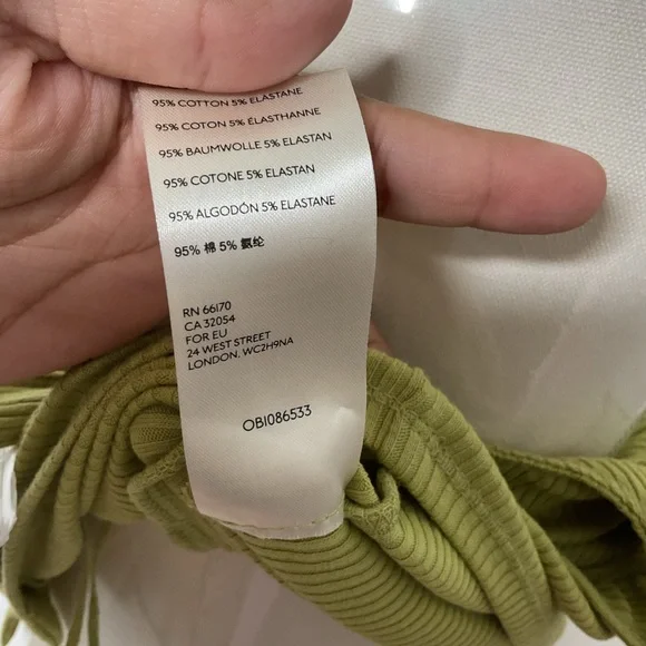 FREE PEOPLE Bridgette Ribbed Button Tank Green Cropped Cotton Summer Top M - Picture 7 of 10